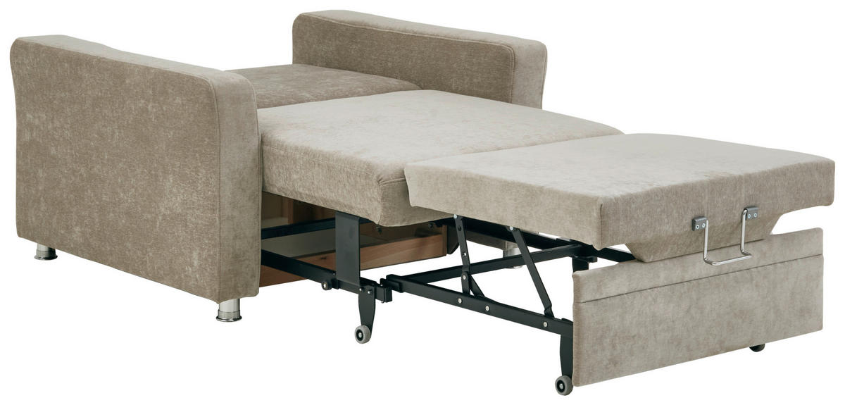 SCHLAFSESSEL Chenille Hellbraun    - Chromfarben/Hellbraun, KONVENTIONELL, Textil/Metall (106/90/100cm) - Beldomo Style