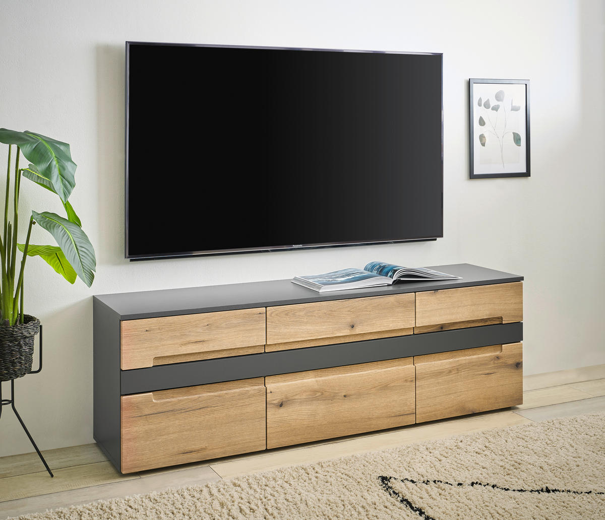 TV-ELEMENT antracit, barve hrasta  - črna/barve hrasta, Design, umetna masa/leseni material (160/52/38cm) - MID.YOU