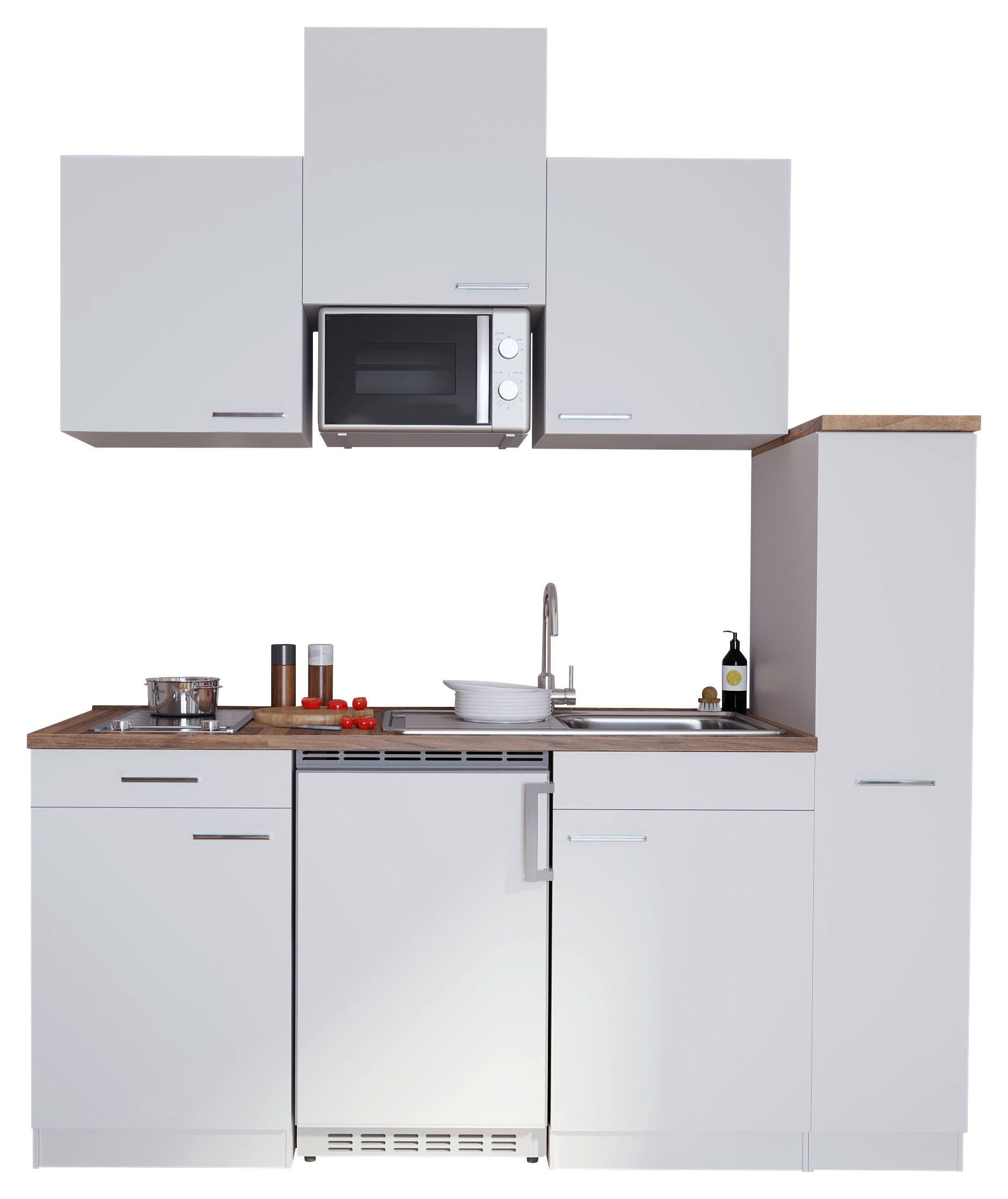 KÜCHENBLOCK 180 cm in Weiß - Nussbaumfarben/Alufarben, Basics, Holzwerkstoff/Kunststoff (180cm) - Respekta