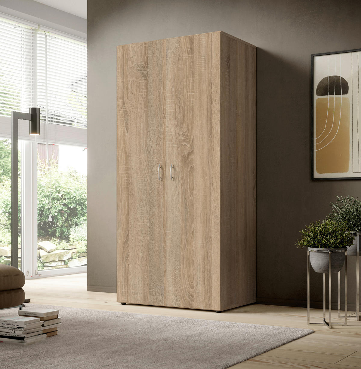 OMARA S KLASIČNIMI VRATI, barve hrasta  - barve hrasta/barve aluminija, Basics, umetna masa/leseni material (81/176/50,8cm) - Boxxx