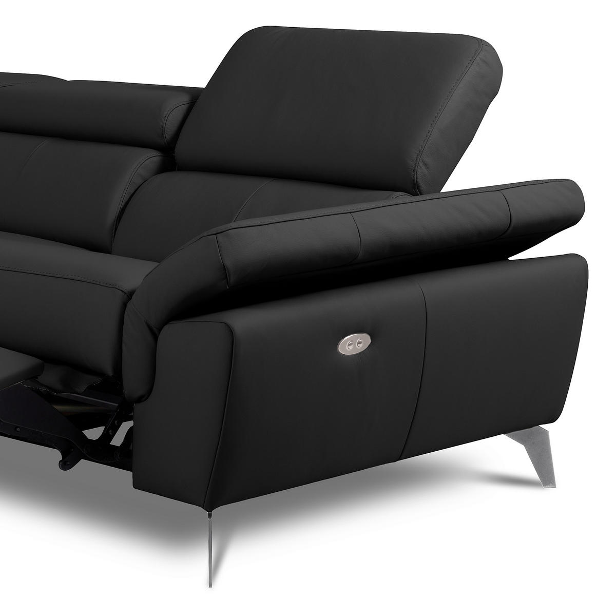 ECKSOFA SONO Schwarz Echtleder Lederlook Bettkasten, Armteilverstellung, Kopfteilverstellung  - Chromfarben/Schwarz, Design, Leder/Textil (252/179cm) - Livetastic