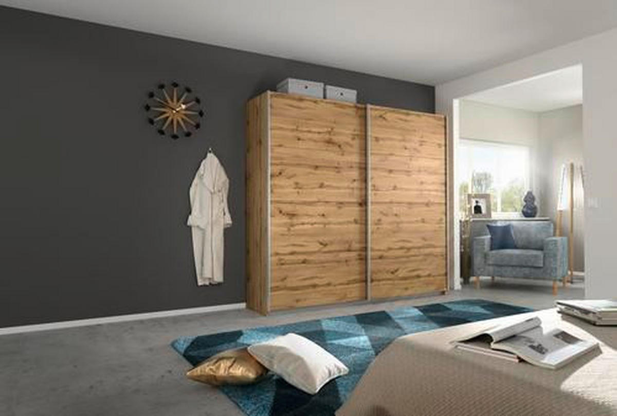 SCHWEBETÜRENSCHRANK  in Eichefarben  - Eichefarben/Alufarben, MODERN, Holzwerkstoff/Metall (226/230/62cm) - Rauch Möbel