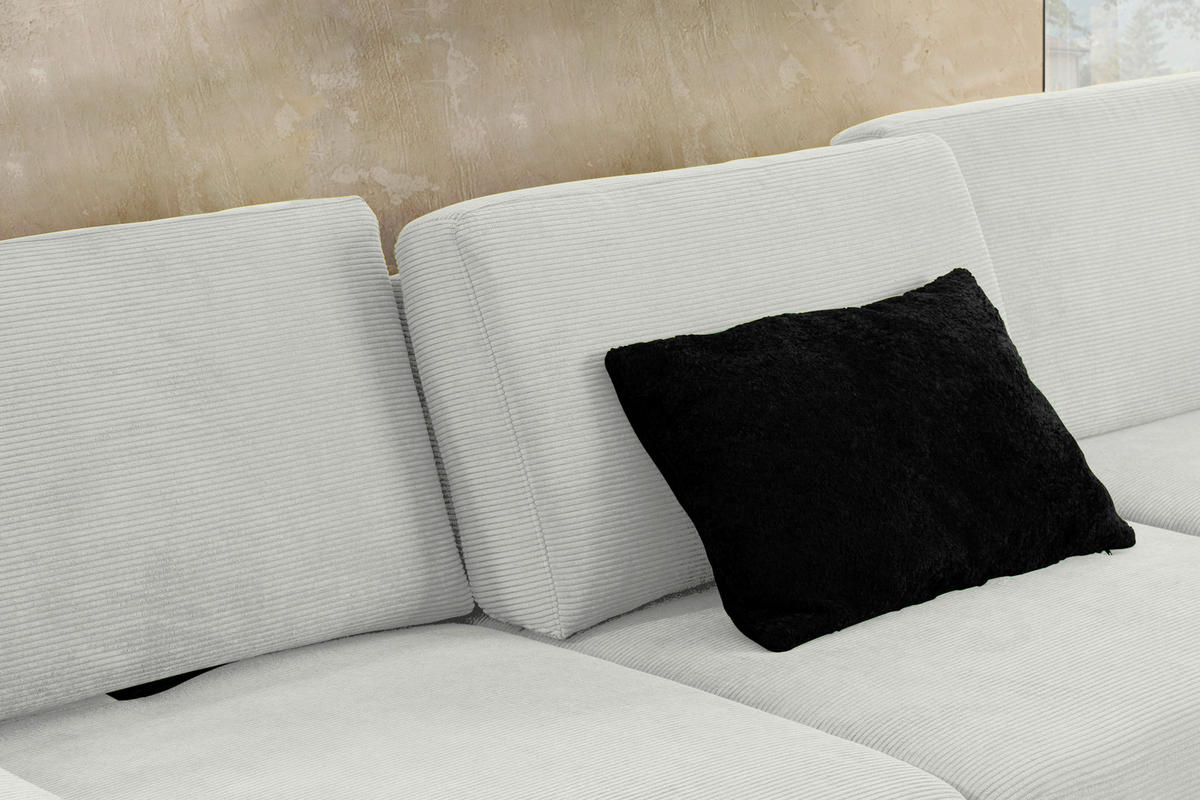 ECKSOFA in Cord Silberfarben  - Silberfarben/Schwarz, Design, Textil/Metall (298/185-209cm) - Pure Home Lifestyle