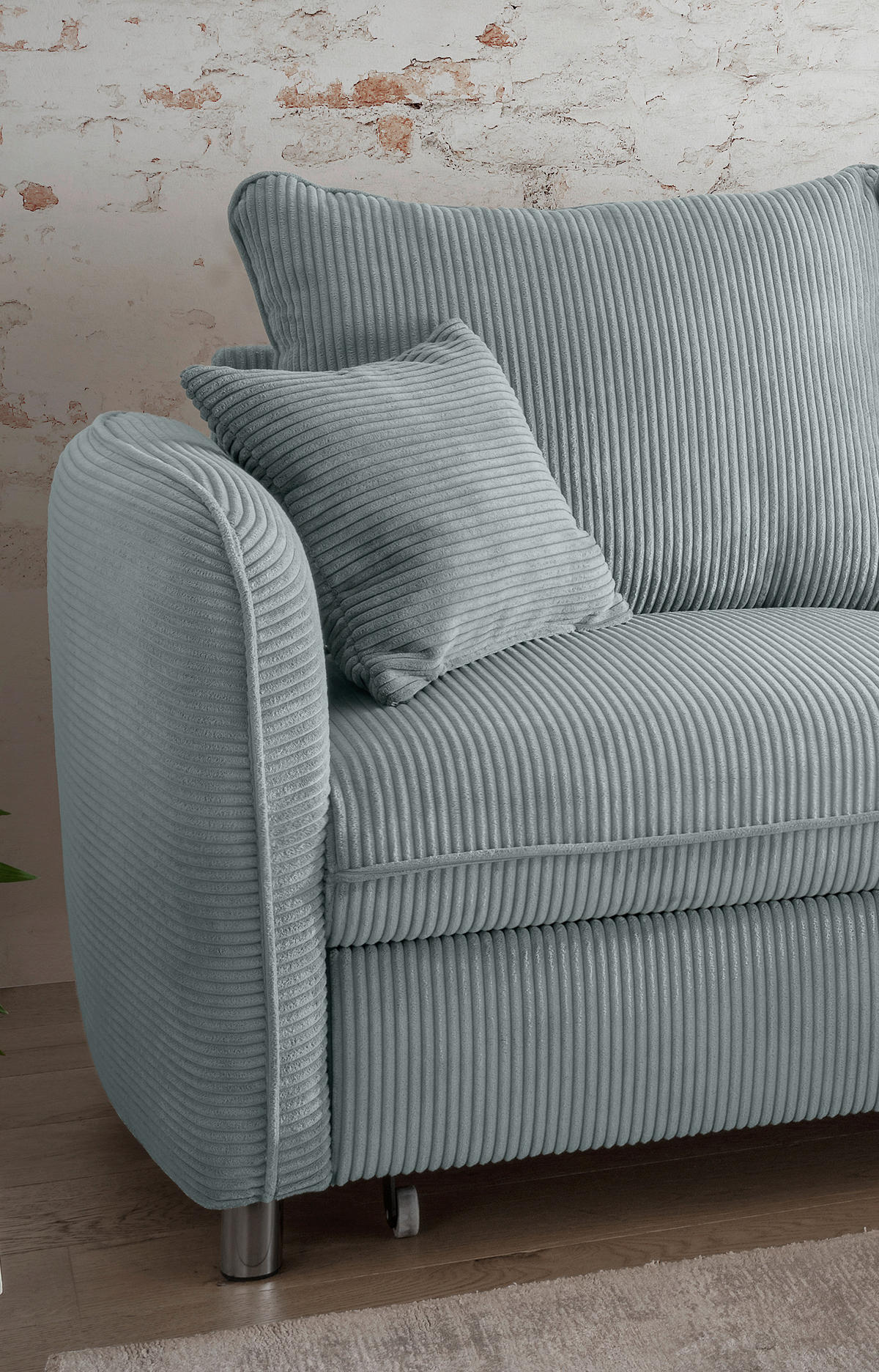 ECKSCHLAFSOFA in Cord Hellblau  - Chromfarben/Hellblau, MODERN, Textil/Metall (254/160cm) - Livetastic