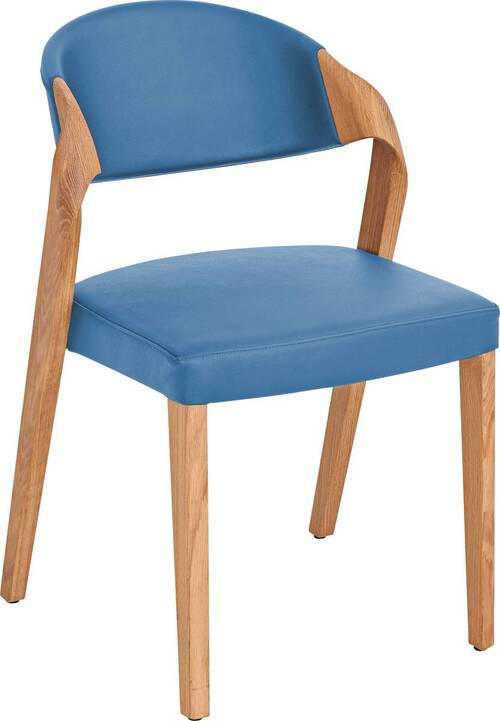 STUHL  in Echtleder pigmentiert  - Blau/Eichefarben, Natur, Leder/Holz (53/82/57cm) - Voglauer