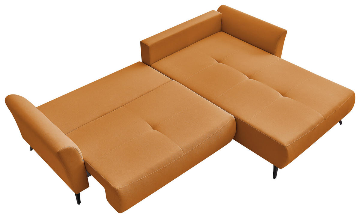 ECKSOFA GEMMA Gelb Flachgewebe Zierkissen, Rückenkissen, Bettkasten, Schlaffunktion, Rücken echt, Stauraum  - Gelb/Schwarz, Design, Textil/Metall (270/183cm) - P & B