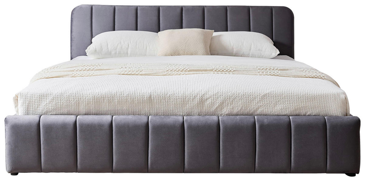 POLSTERBETT 140/200 cm, inkl. gepolstertes Kopfteil, Lattenrost, Bettkasten,  in Grau  - Schwarz/Naturfarben, Design, Holz/Kunststoff (140/200cm) - Boxxx