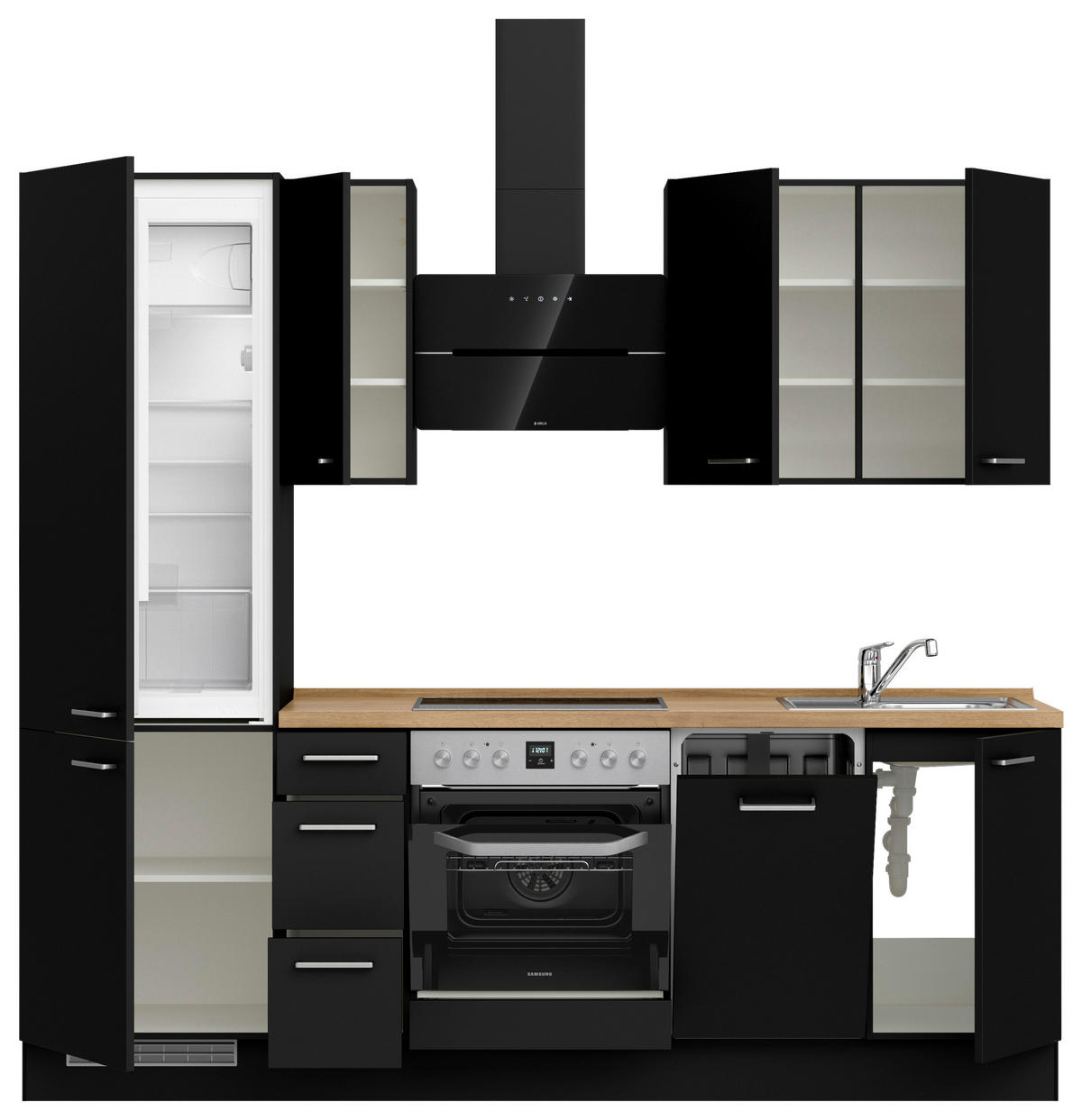 KÜCHENLEERBLOCK 240 cm   in Schwarz, Eichefarben  - Edelstahlfarben/Eichefarben, MODERN, Holzwerkstoff/Metall (240cm) - Nobilia