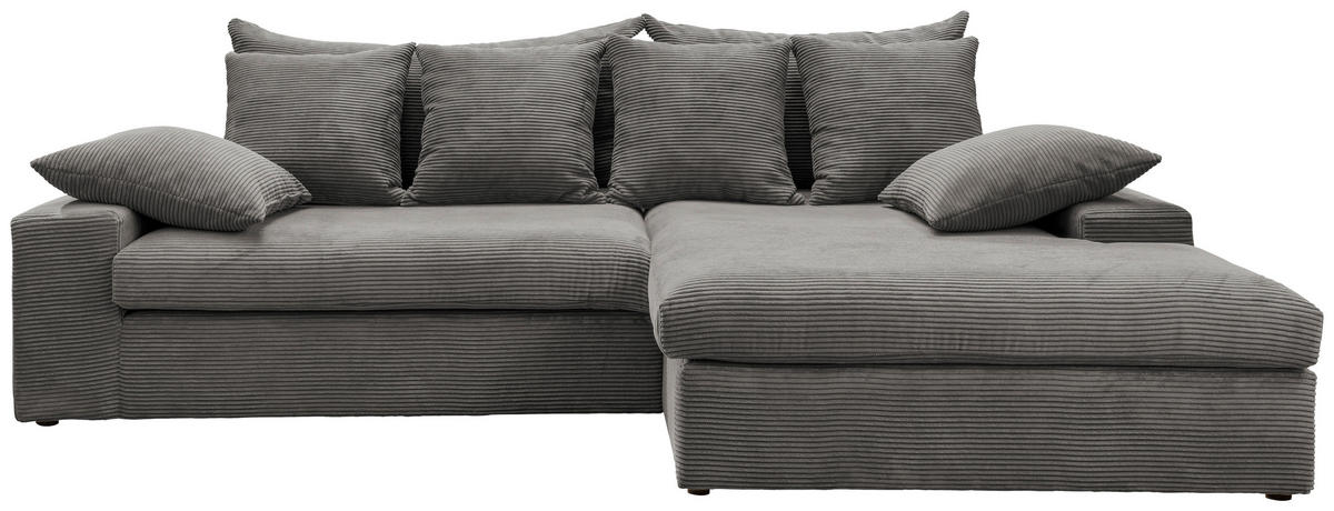 ECKSOFA in Cord Grau  - Schwarz/Grau, Modern, Kunststoff/Textil (278/200cm) - Livetastic