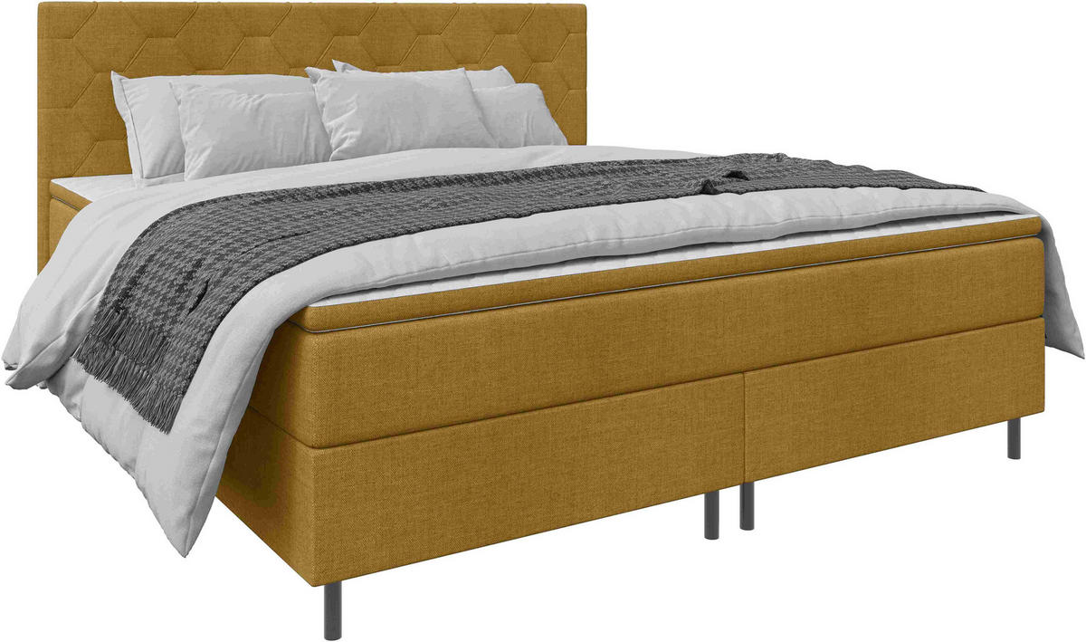 BOXSPRINGBETT 160/200 cm  in Currygelb  - Currygelb/Schwarz, KONVENTIONELL, Textil/Metall (160/200cm) - Chameo