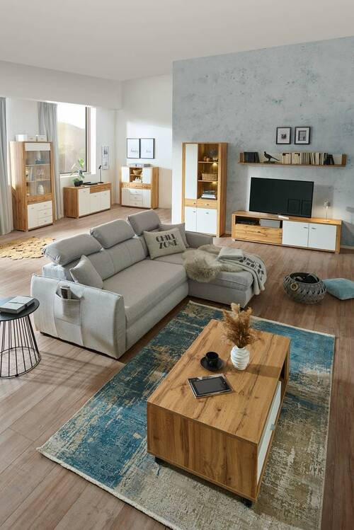 COUCHTISCH 110/65/41 cm rechteckig Weiß, Eichefarben  - Chromfarben/Eichefarben, KONVENTIONELL, Holzwerkstoff/Kunststoff (110/65/41cm) - Ti'me