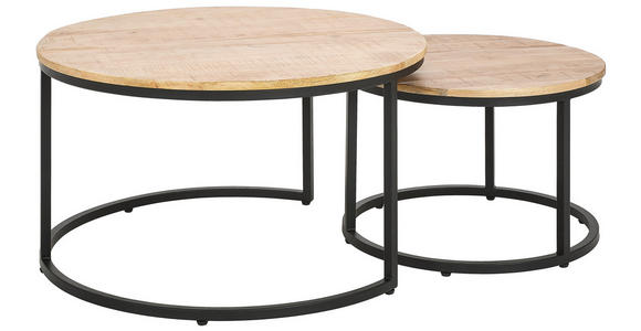 COUCHTISCHSET Mangoholz vollmassiv rund Naturfarben  - Schwarz/Naturfarben, Design, Holz (60/80/60/80/42/45cm) - Carryhome