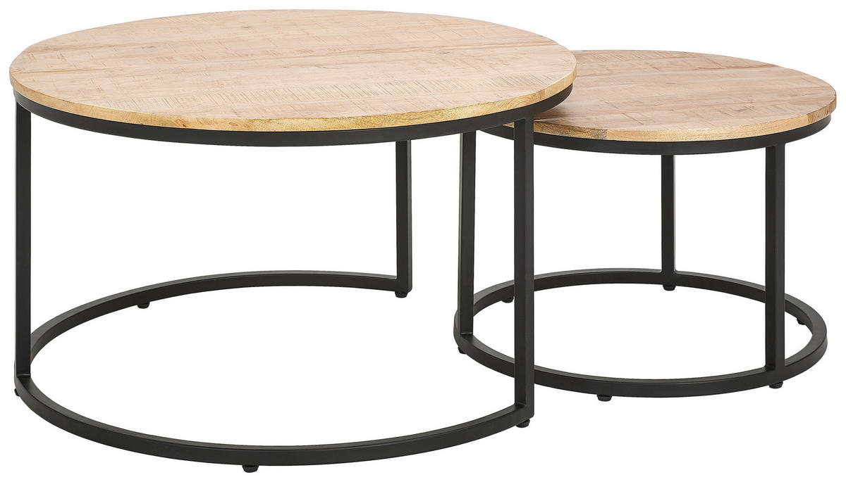 COUCHTISCHSET Mangoholz vollmassiv rund Naturfarben  - Schwarz/Naturfarben, Design, Holz (60/80/60/80/42/45cm) - Carryhome