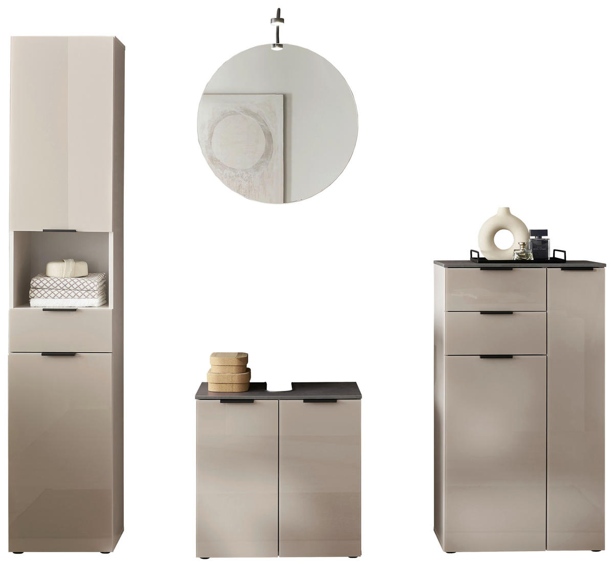 HOCHSCHRANK 38/189/28 cm  - Kaschmir/Schwarz, Lifestyle, Glas/Holzwerkstoff (38/189/28cm) - home24