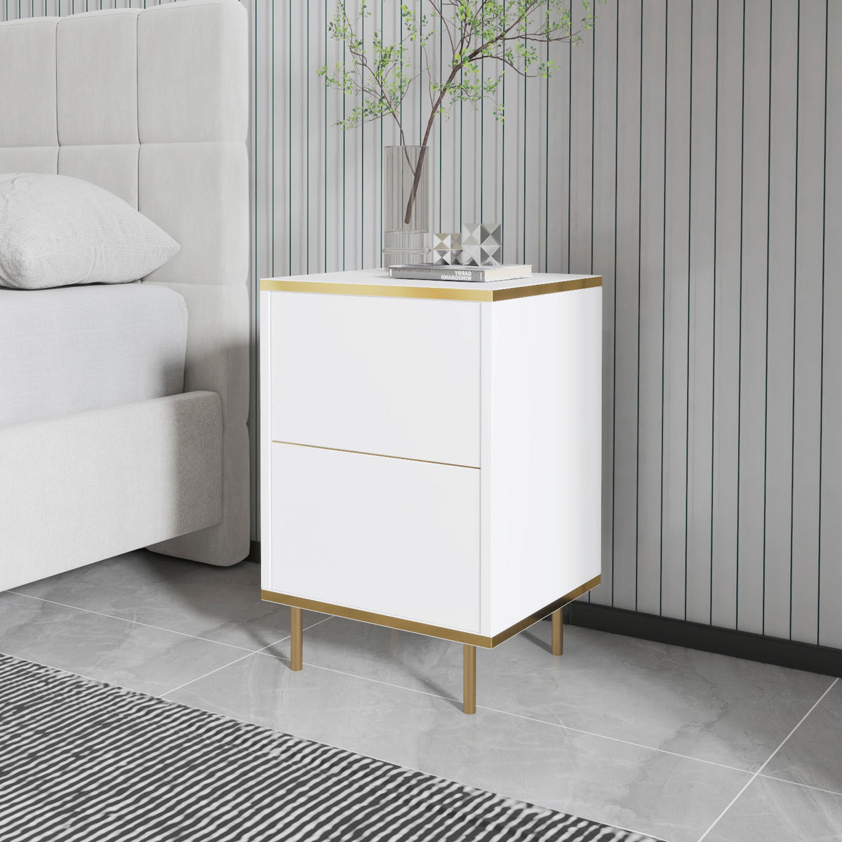 NATTDUKSBORD i vit, guldfärgad  - vit/svart, Design, metall/trämaterial (40/60/35cm) - Livetastic