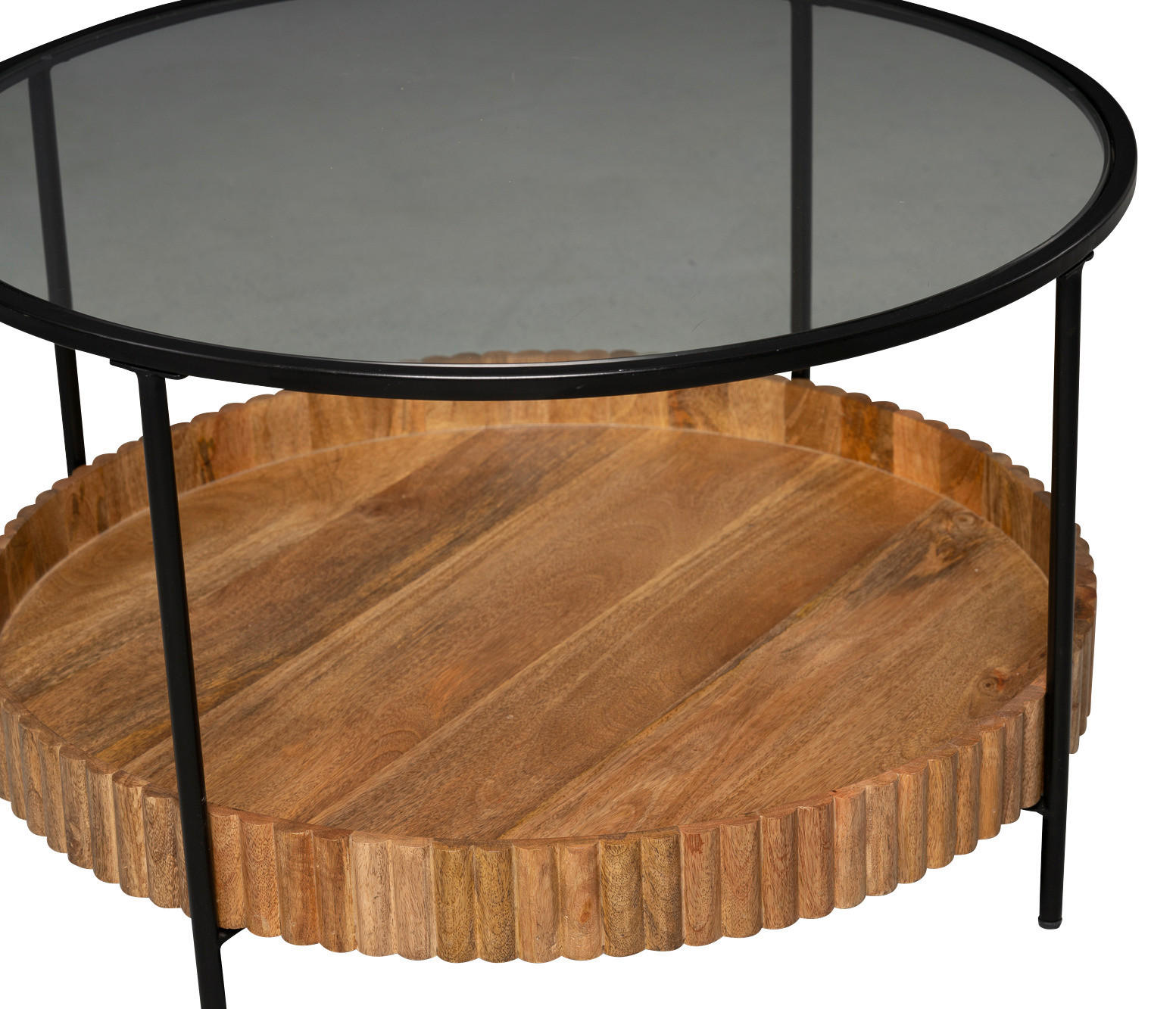 COUCHTISCH Mangoholz Sicherheitsglas 78/78/48 cm rund Braun  - Schwarz/Braun, Design, Glas/Holz (78/78/48cm) - Landscape