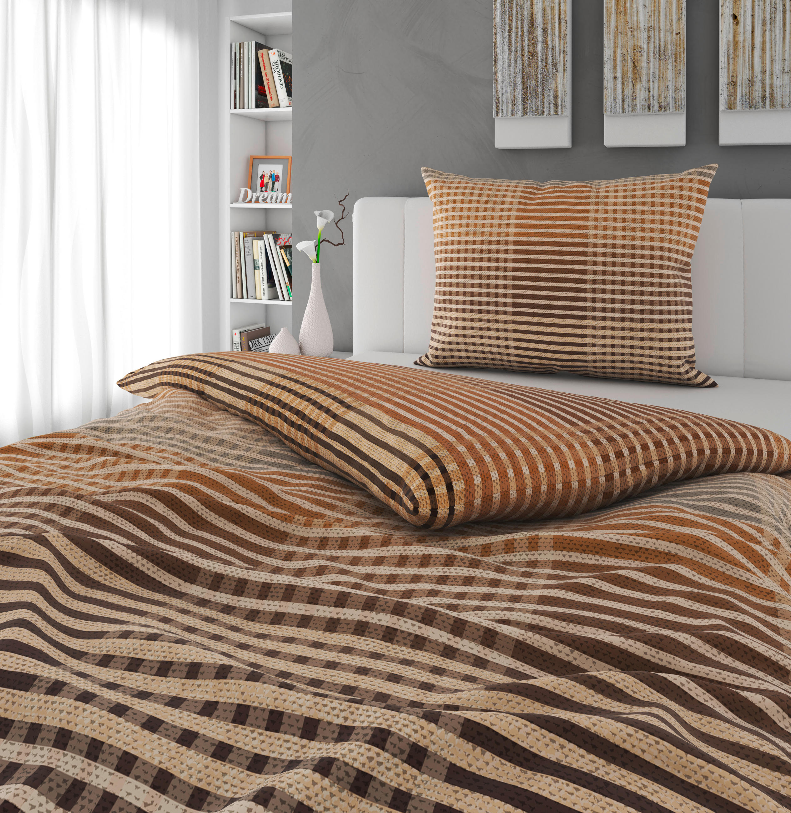 POSTEĽNÁ BIELIZEŇ, flanel, hnedá, 140/200 cm - hnedá, textil (140/200cm) - Novel