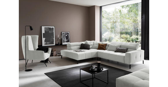 ECKSOFA Hellgrau Feincord Rücken echt, Kopfteilverstellung, Sitzvorzug  - Hellgrau/Schwarz, KONVENTIONELL, Textil/Metall (219/311cm) - Hom`in