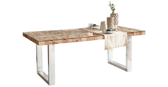 ESSTISCH 200/100/77 cm Altholz, Recyclingholz massiv Holz, Glas Naturfarben rechteckig  - Chromfarben/Naturfarben, KONVENTIONELL, Glas/Holz (200/100/77cm) - Ambia Home