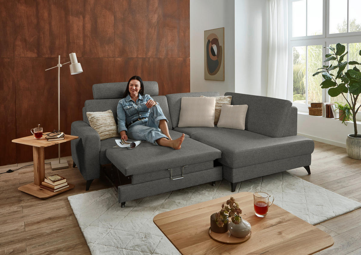 ECKSOFA  Chenille Grau  - Schwarz/Grau, Design, Textil/Metall (239/182cm) - Beldomo Comfort