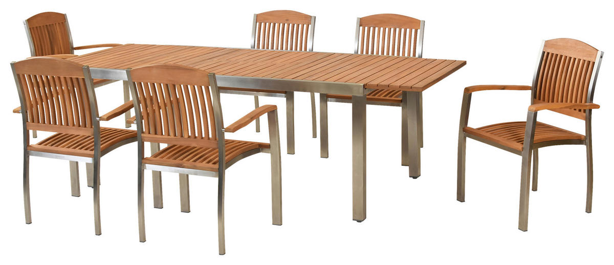 GARTENSET 7-teilig  - Silberfarben/Naturfarben, MODERN, Holz/Metall - Gardenson