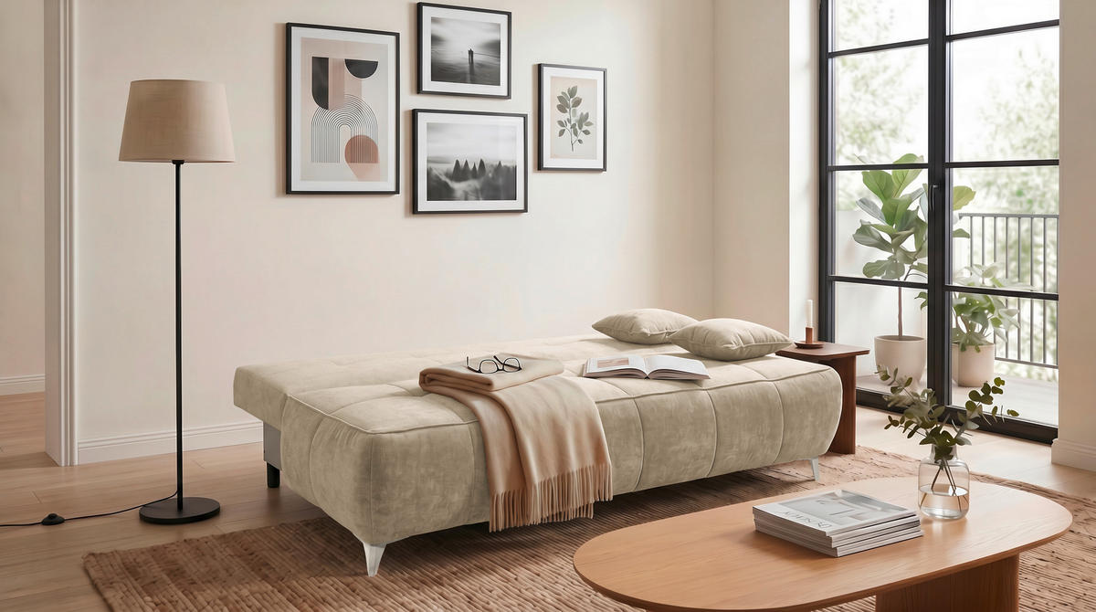 SCHLAFSOFA ELISA Webstoff Beige  inkl. Bettkasten  - Kaschmir/Beige, MODERN, Kunststoff/Textil (215/96/106cm) - MID.YOU
