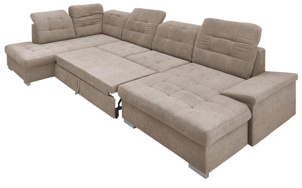 WOHNLANDSCHAFT in Mikrofaser Taupe  - Taupe/Chromfarben, Design, Kunststoff/Textil (212/330/169cm) - Livetastic