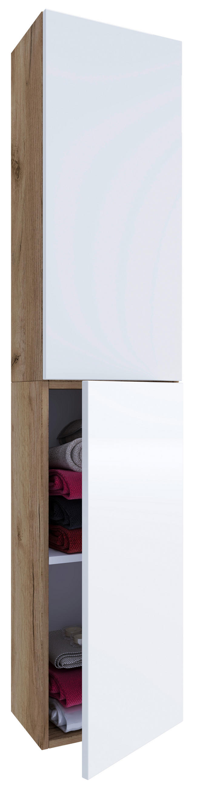 HÖGSKÅP ekfärgad, honung, vit högglans 150/32,6/21,7 cm