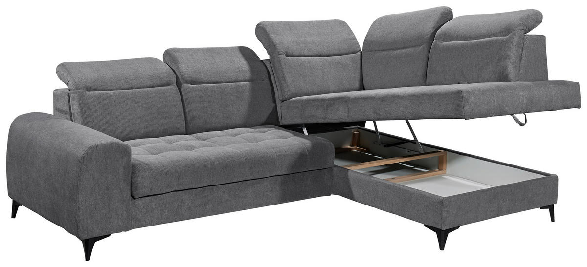 ECKSOFA in Webstoff Anthrazit  - Anthrazit/Schwarz, Konventionell, Kunststoff/Textil (282/200cm) - MID.YOU