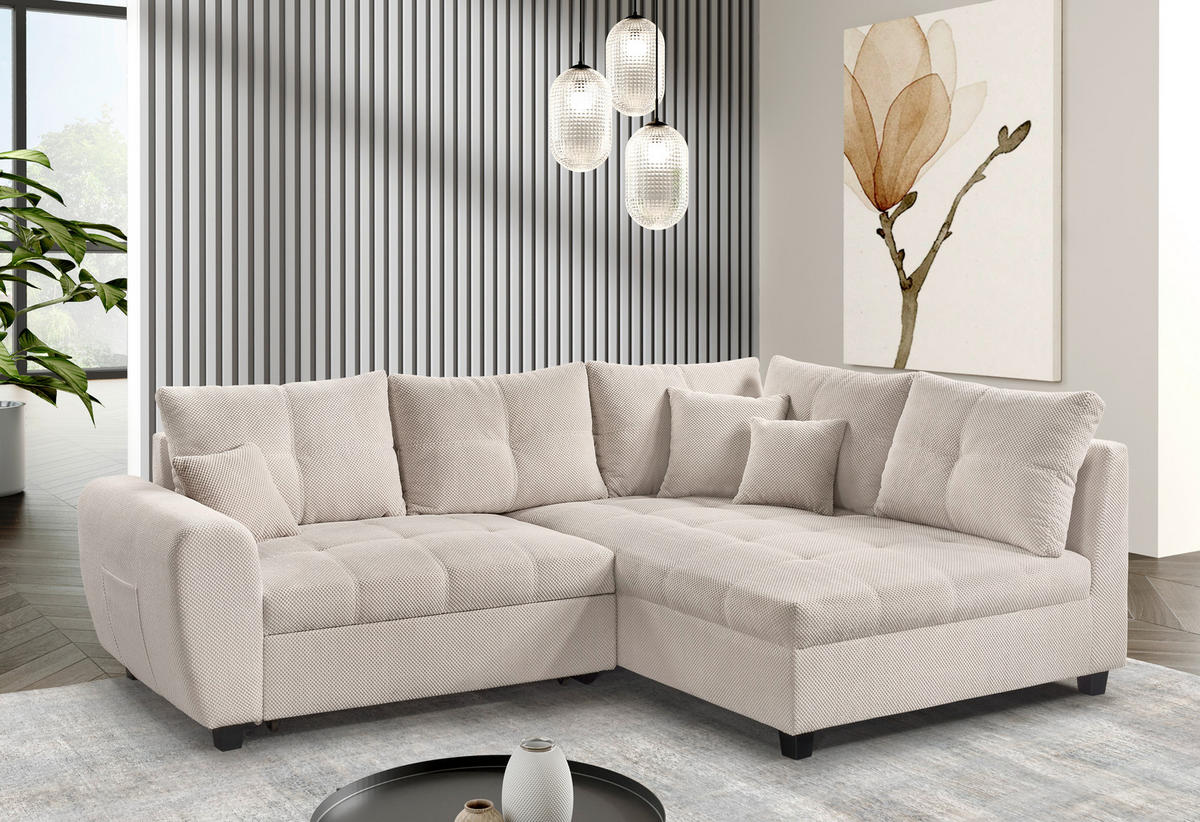 ECKSOFA Creme Plüsch  - Creme/Schwarz, KONVENTIONELL, Kunststoff/Textil (249/175cm) - Carryhome