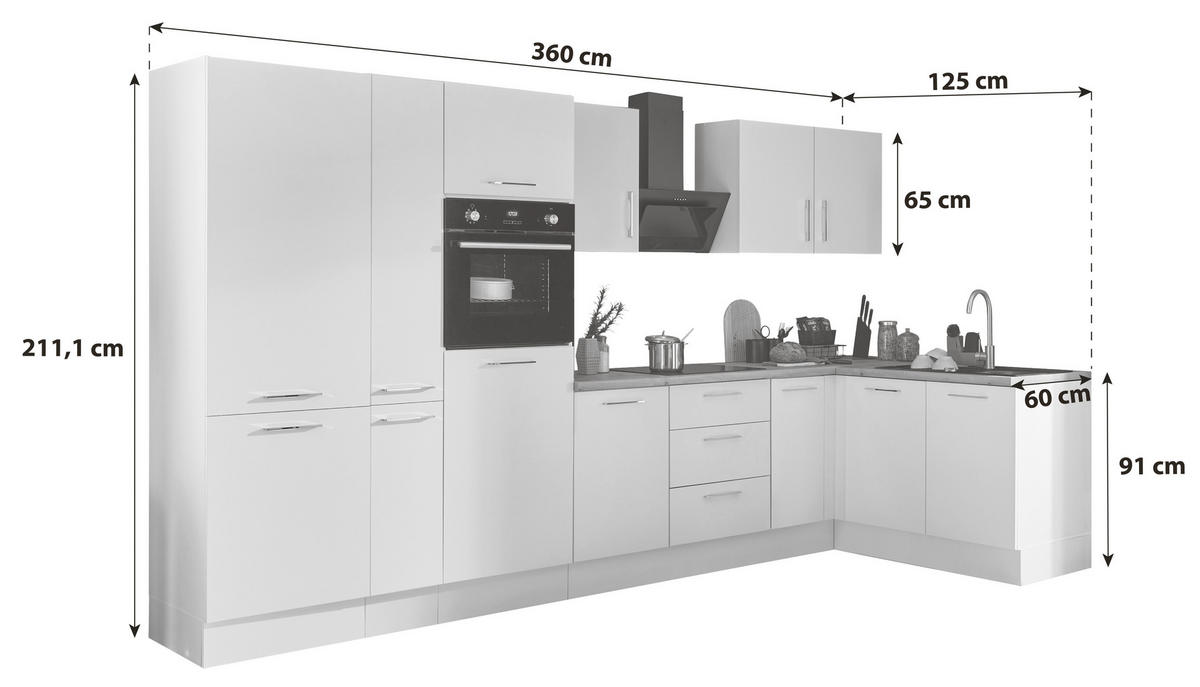 ECKKÜCHE 360/165 cm  in Schwarz, Eiche Artisan  - Schwarz/Eiche Artisan, Basics, Holzwerkstoff/Metall (360/165cm) - MID.YOU