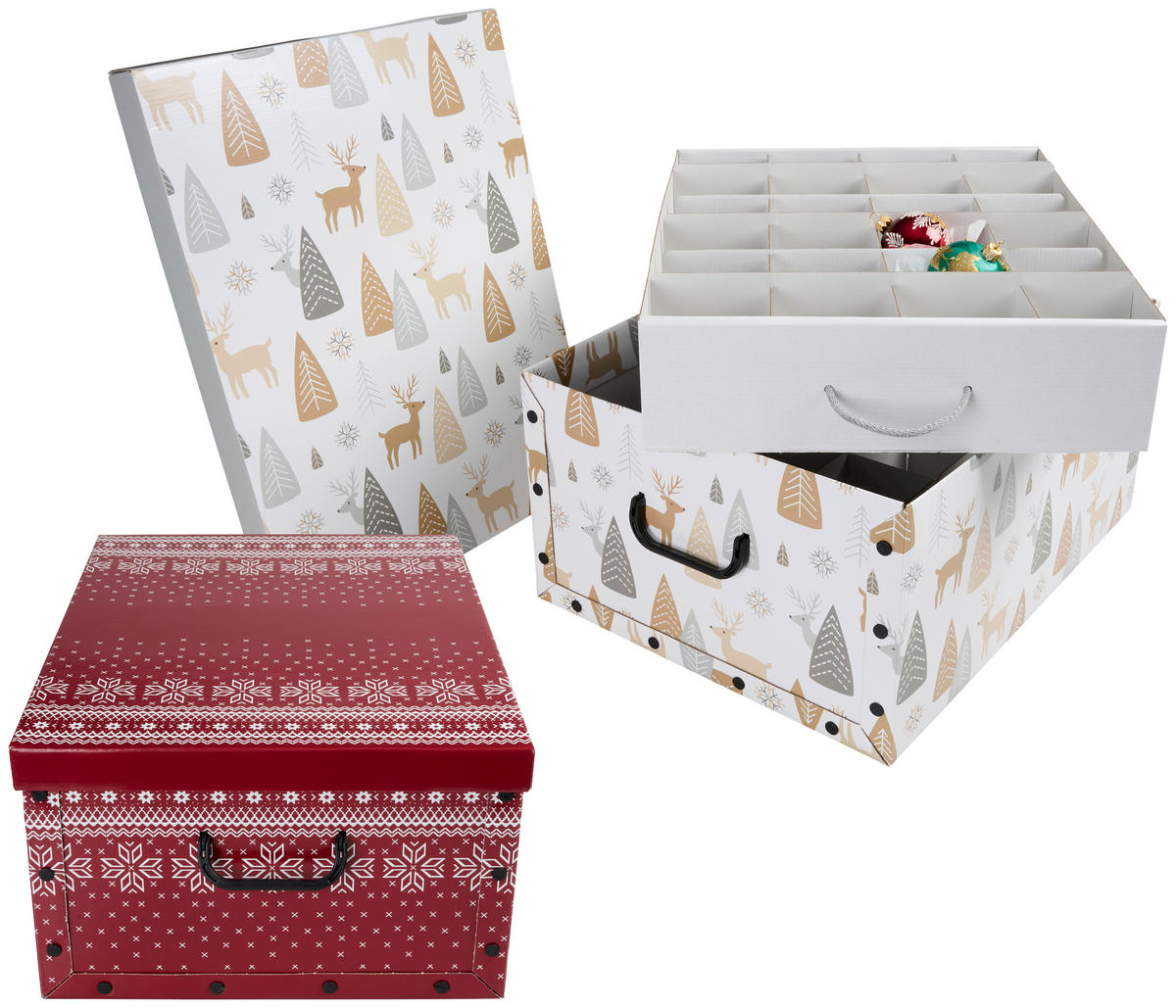 TÁROLÓDOBOZ  - piros/fehér, Basics, műanyag/karton (39/50/24cm) - X-Mas