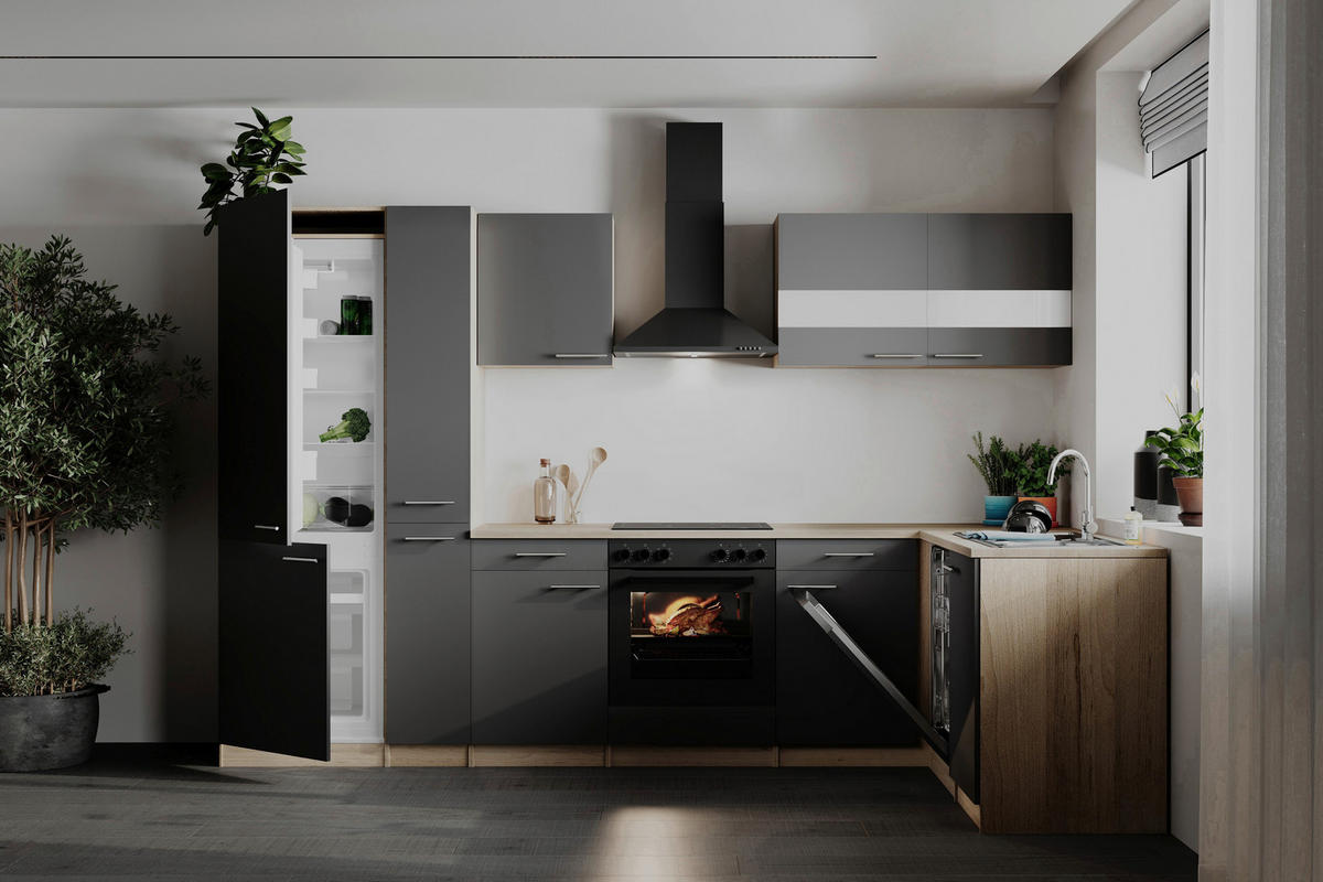 HÖRNKÖK 310/172 cm  i grå  - stålfärgad/grå, Basics, metall/trämaterial (310/172cm) - Respekta