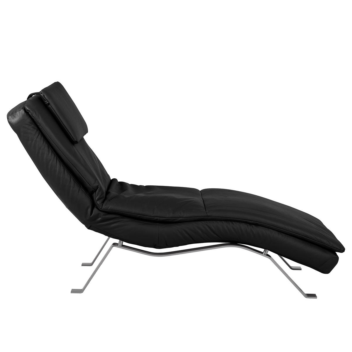 RELAXLIEGE in Echtleder Schwarz  - Silberfarben/Schwarz, Design, Leder/Metall (65/95/171cm) - Celina Home