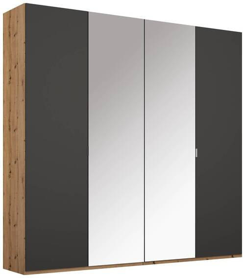 DREHTÜRENSCHRANK 4-türig Graphitfarben, Eichefarben - Eichefarben/Alufarben, Trend, Glas/Holzwerkstoff (201/223/60cm) - Stylife