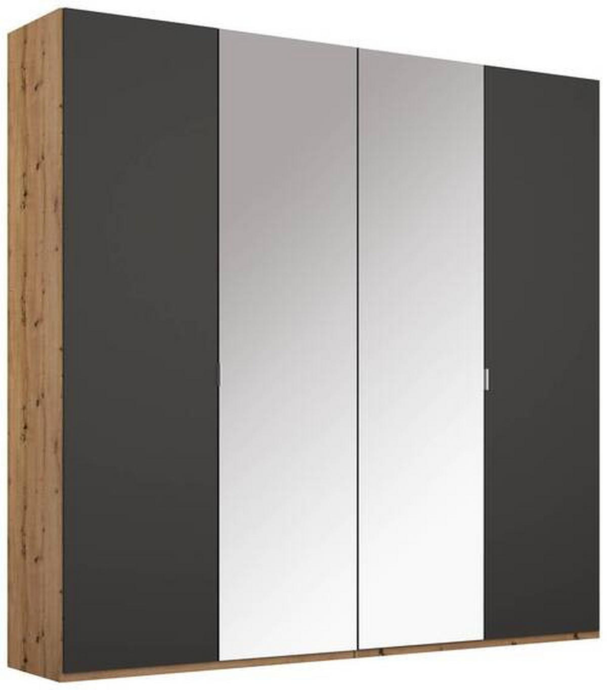DREHTÜRENSCHRANK in Graphitfarben, Eichefarben  - Eichefarben/Alufarben, Trend, Glas/Holzwerkstoff (201/223/60cm) - Stylife