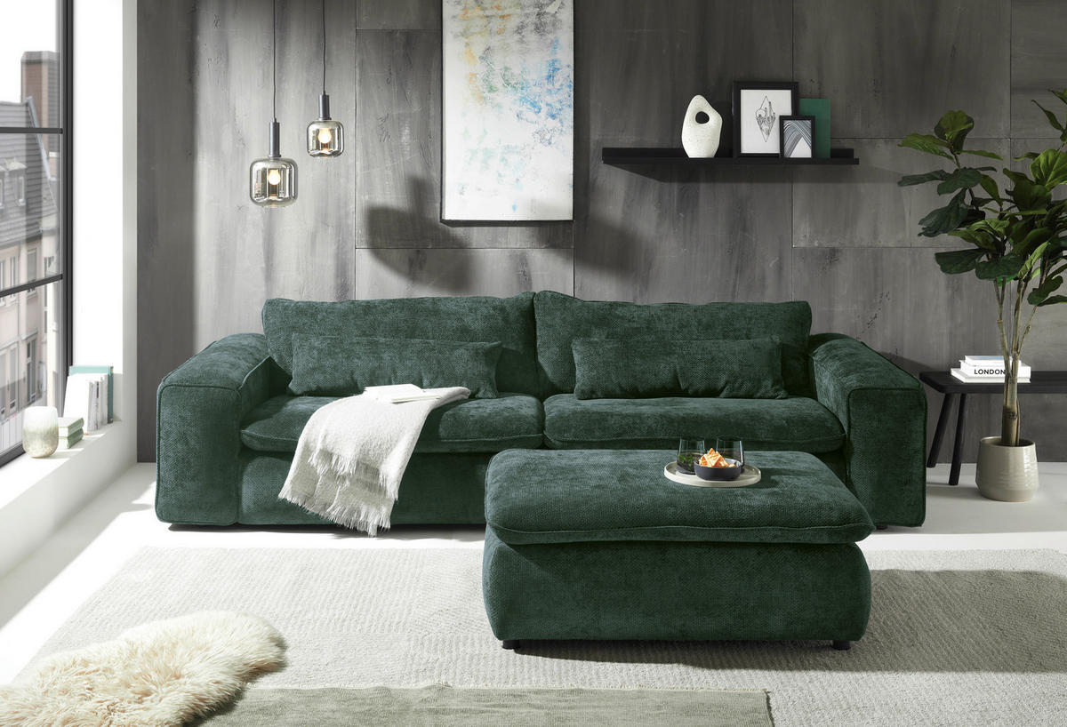 BIGSOFA VENICE in Webstoff Dunkelgrün  - Dunkelgrün/Schwarz, Basics, Kunststoff/Textil (300/80/118cm) - Livetastic