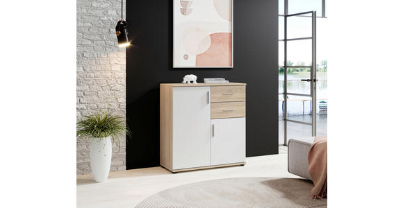 KOMMODE 80/82/35 cm in Weiß, Sonoma Eiche - Silberfarben/Schwarz, KONVENTIONELL, Holzwerkstoff/Kunststoff (80/82/35cm) - Carryhome