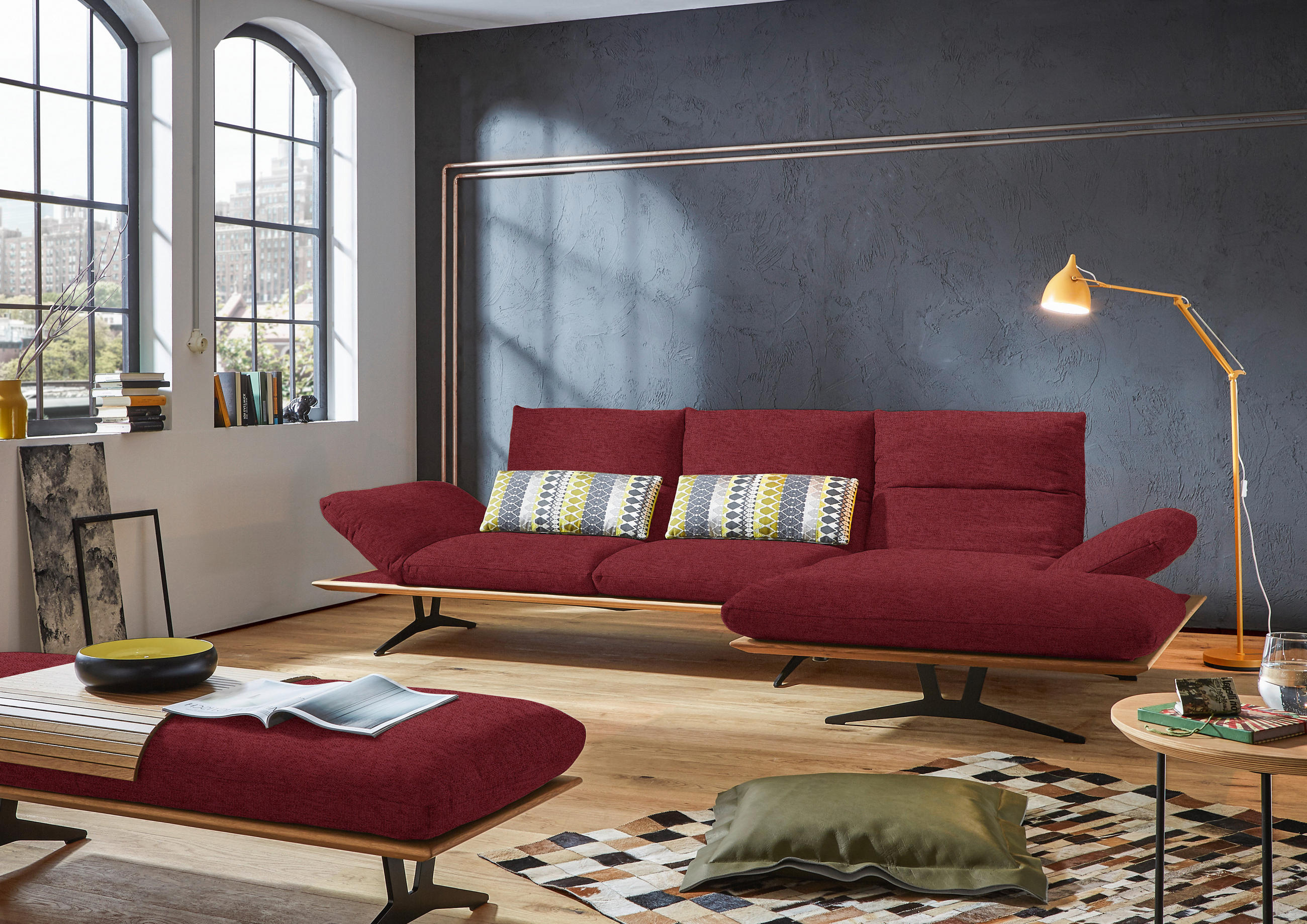 ECKSOFA in Flachgewebe Rot  - Rot/Schwarz, Design, Holz/Textil (314/159cm) - Dieter Knoll