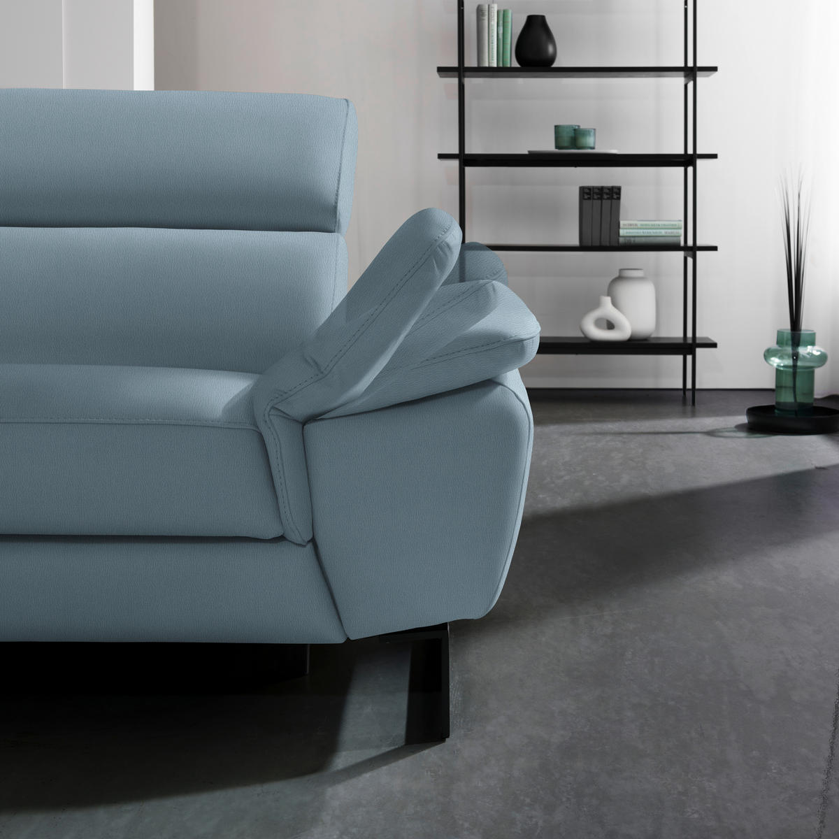 ECKSOFA Blaugrau Echtleder  - Blaugrau/Schwarz, Design, Leder/Metall (281/225cm) - Celina Home
