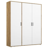 OMARA S KLASIČNIMI VRATI, bela, hrast artisan  - siva/bela, Moderno, umetna masa/leseni material (140/194/53cm) - Modern Living