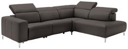 ECKSOFA Grau Echtleder  - Chromfarben/Grau, Design, Leder/Metall (290/223cm) - Pure Home Lifestyle