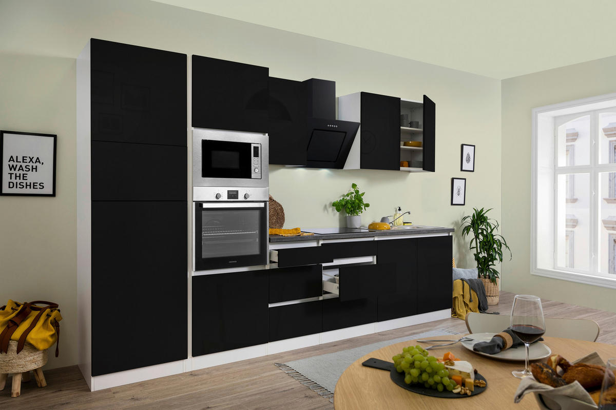 KÜCHENBLOCK 335 cm   in Schwarz Hochglanz  - Schwarz Hochglanz/Graphitfarben, Basics, Holzwerkstoff (335cm) - Respekta