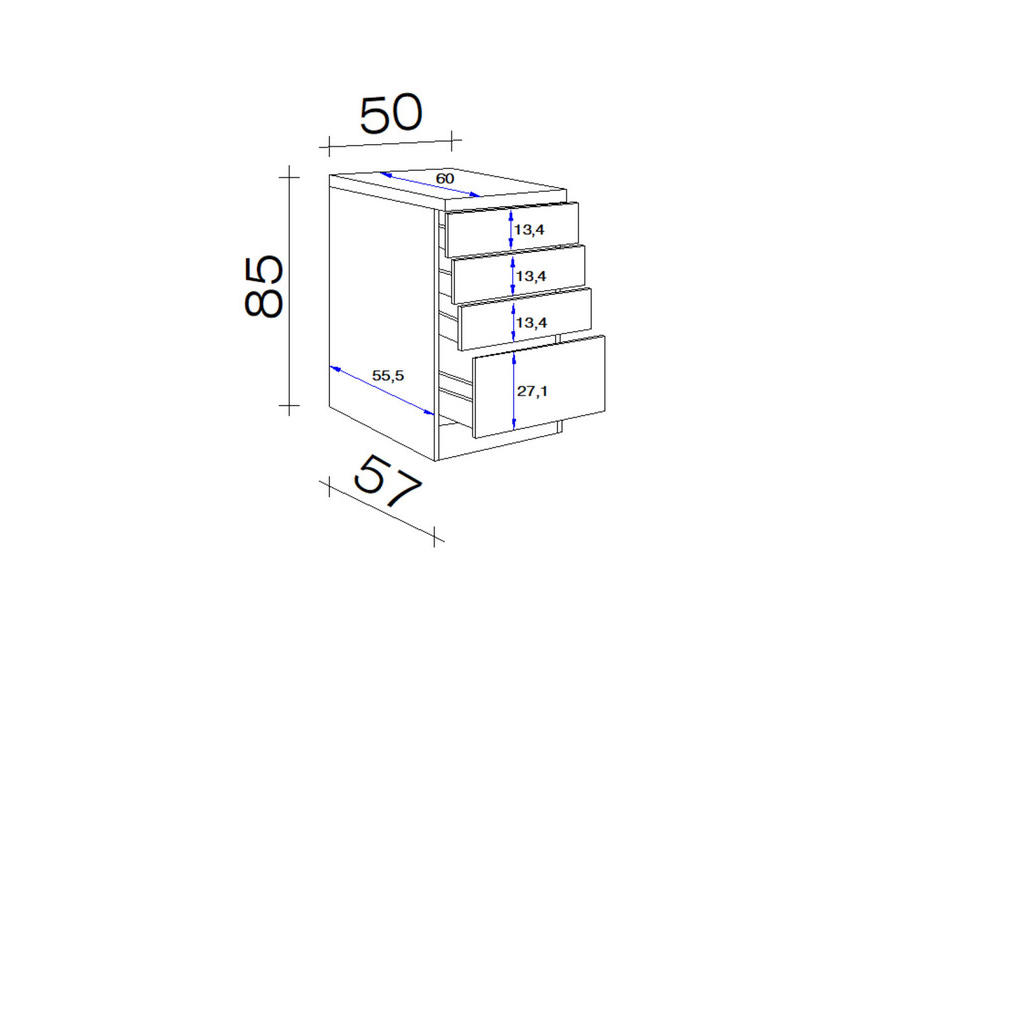 Thumbnail - FlexWell Schubkastenunterschrank, Eiche San Remo, Dunkelgrau, Edelstahl, Metall, 4 Schubladen, einzeln stellbar, 50x85x6...