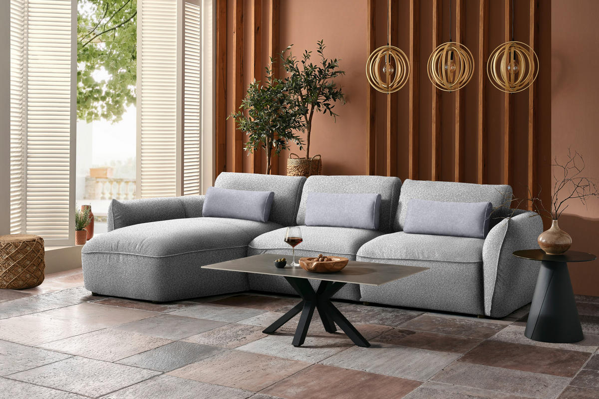 ECKSOFA  in Chenille Greige  190/340 cm  - Greige/Silberfarben, Design, Kunststoff/Textil (190/340cm) - Belluti