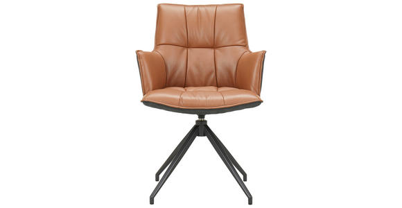 ARMLEHNSTUHL in Eisen Mikrofaser Echtleder pigmentiert - Cognac/Schwarz, Design, Leder/Textil (60,5/89,5/63cm) - Novel