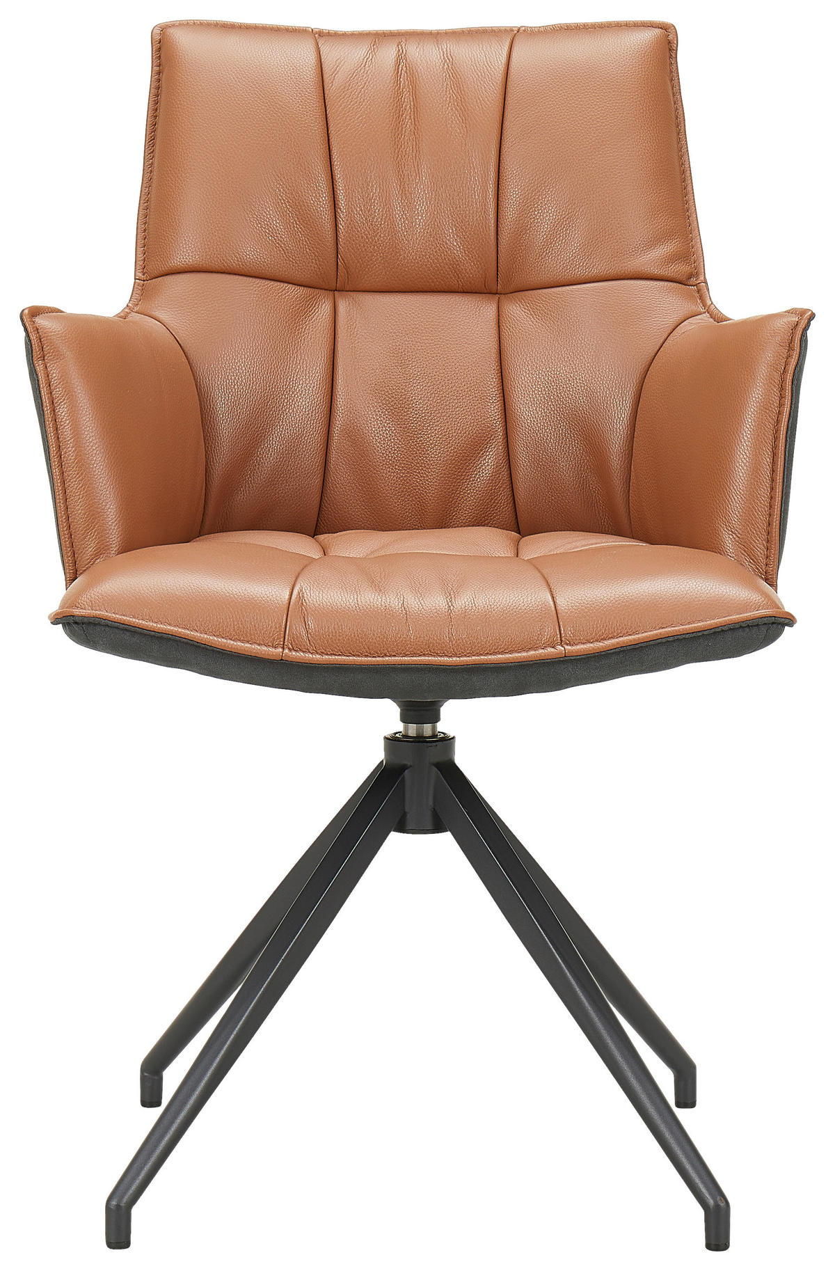ARMLEHNSTUHL  in Eisen Mikrofaser Echtleder pigmentiert  - Cognac/Schwarz, Design, Leder/Textil (60,5/89,5/63cm) - Novel
