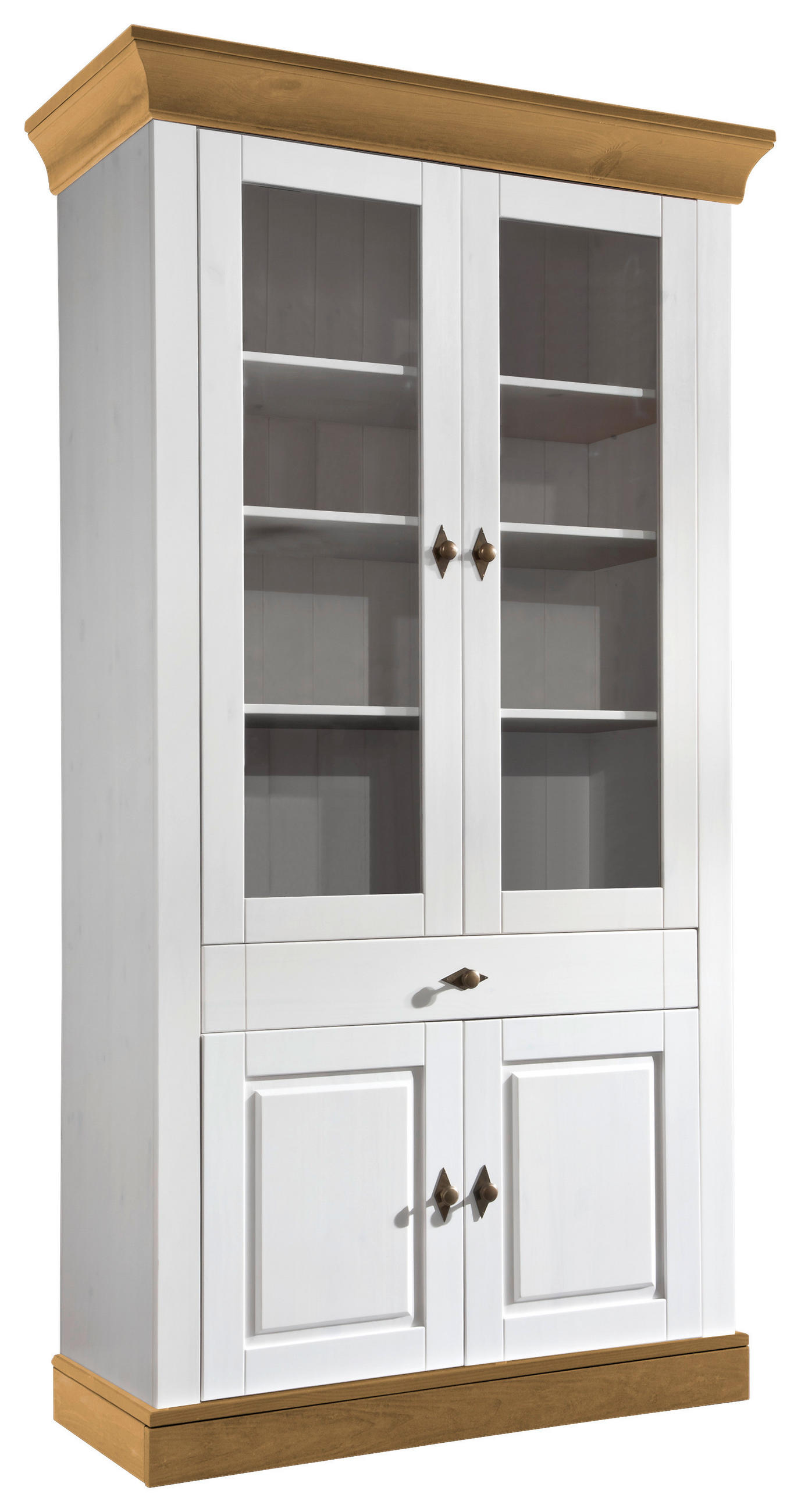 VITRINE in massiv Kiefer Weiß, Laugenfarbig - Laugenfarbig/Weiß, ROMANTIK / LANDHAUS, Glas/Holz (108/202/45cm) - Boxxx
