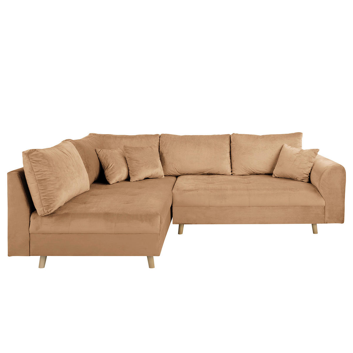 ECKSOFA Ariella in Samt Braun  161/231 cm  - Naturfarben/Braun, Design, Holz/Textil (161/231cm) - Livetastic