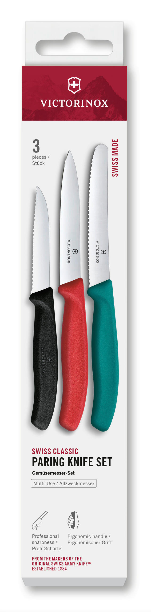 GEMÜSEMESSER  - Hellrot/Schwarz, Basics, Kunststoff (25,0/5,0/2,0cm) - Victorinox